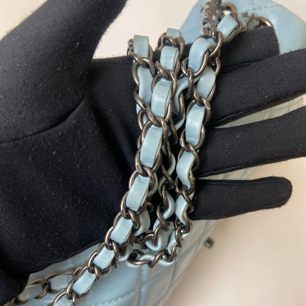 Chanel Blue Lambskin Jumbo CF Shoulder Bag 20, in 98% New Condition, Size 30.5*20.