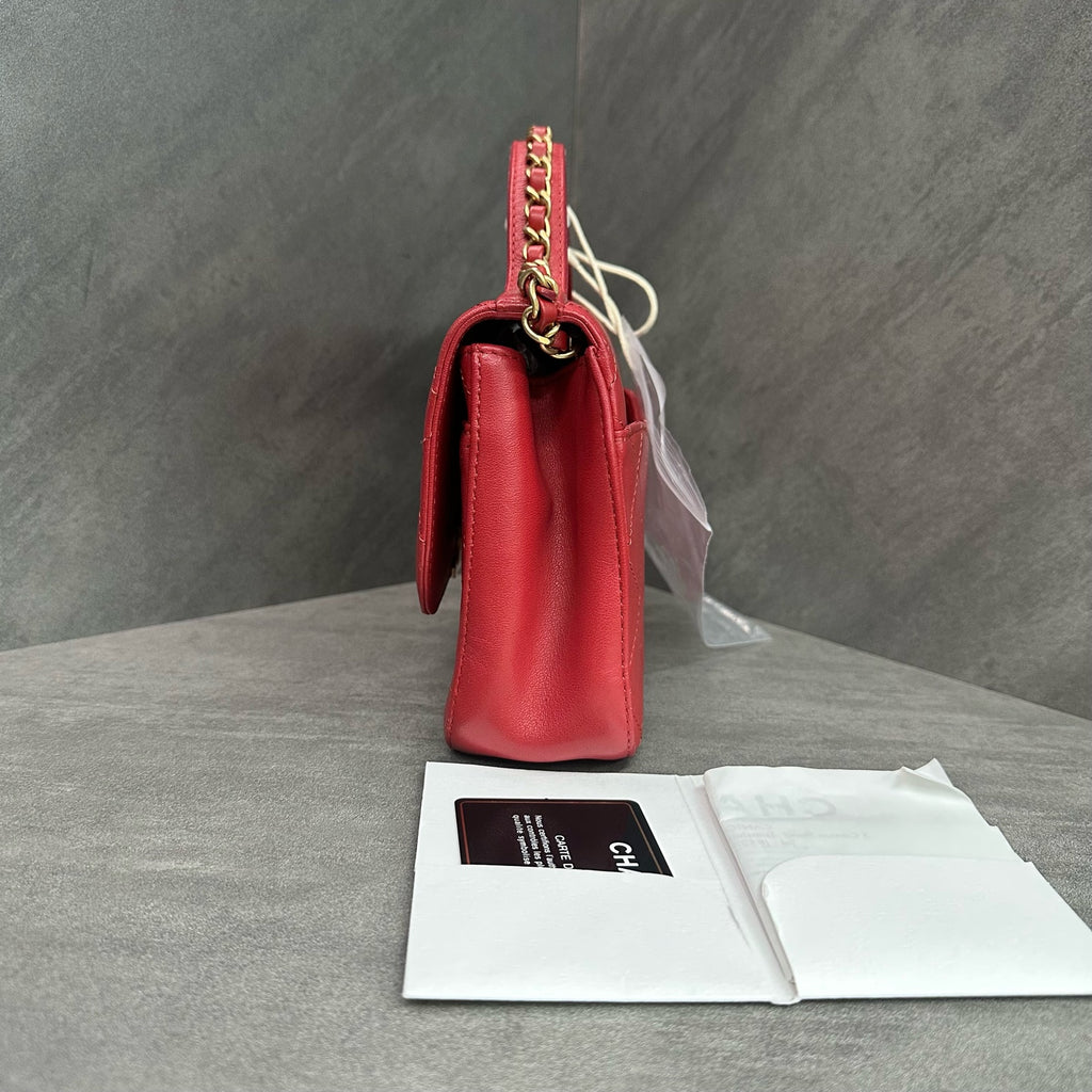 Chanel 19 Bag Red with Gold Hardware Lambskin Messenger Handbag Crossbody Bag 28 Opening with Card and Receipt