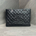 Chanel Black and Silver Caviar Leather GST Chain Tote Shoulder Bag 16A Model, Structured Shape, Clean Interior.