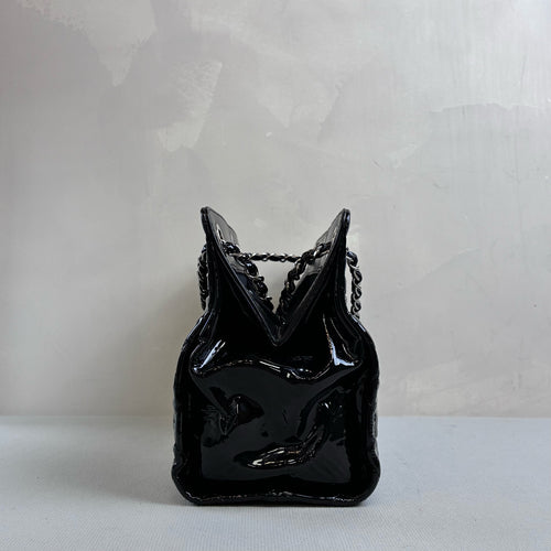 98 New Chanel Double C Large Logo Tote Handbag Shoulder Bag Black Patent Leather 16 Card Size 30*21
