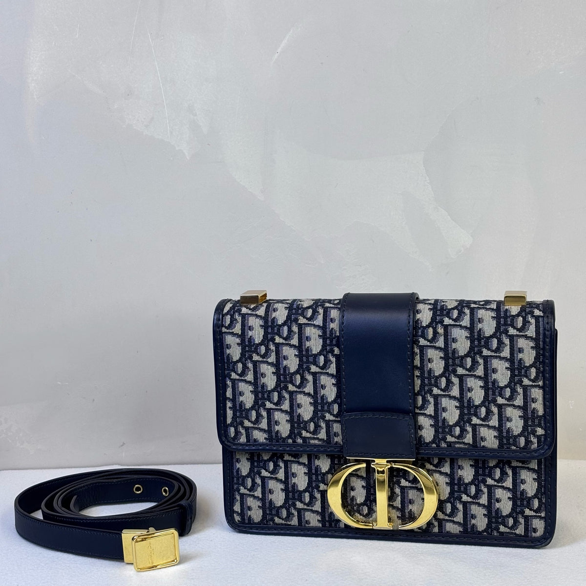 DIOR Blue Monogram Montaigne 30 Shoulder Crossbody Bag   Public Price: 32,500   Dimensions: 24*17*5