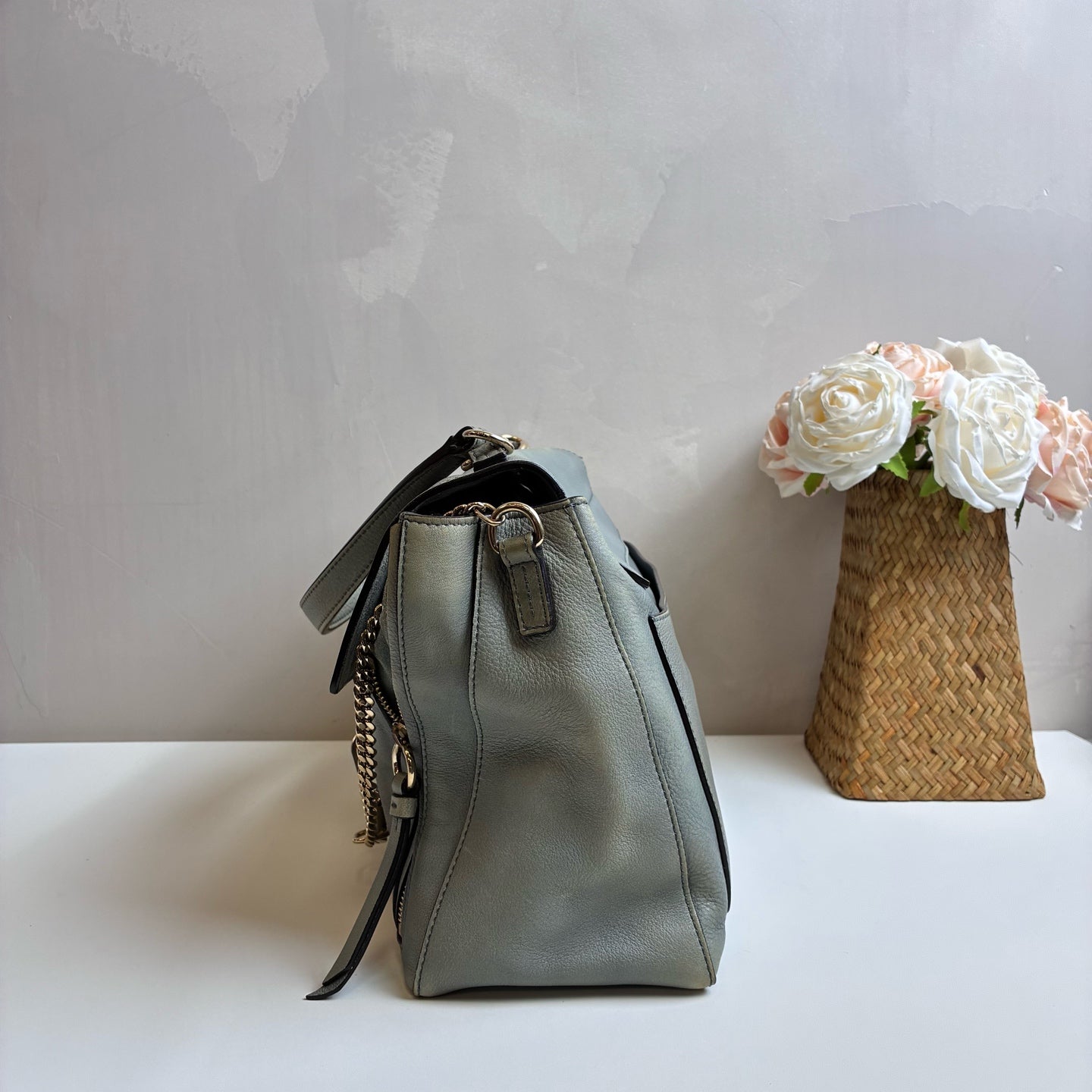 Chloe Faye Calfskin and Suede Mint Green Shoulder Crossbody Bag 98% New Size: 33X20X13 Accessories: Detachable Shoulder Strap