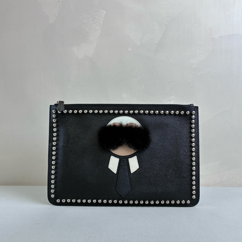 Fendi Like New Black Karl Lagerfeld Studded Clutch Bag Size 30*20cm