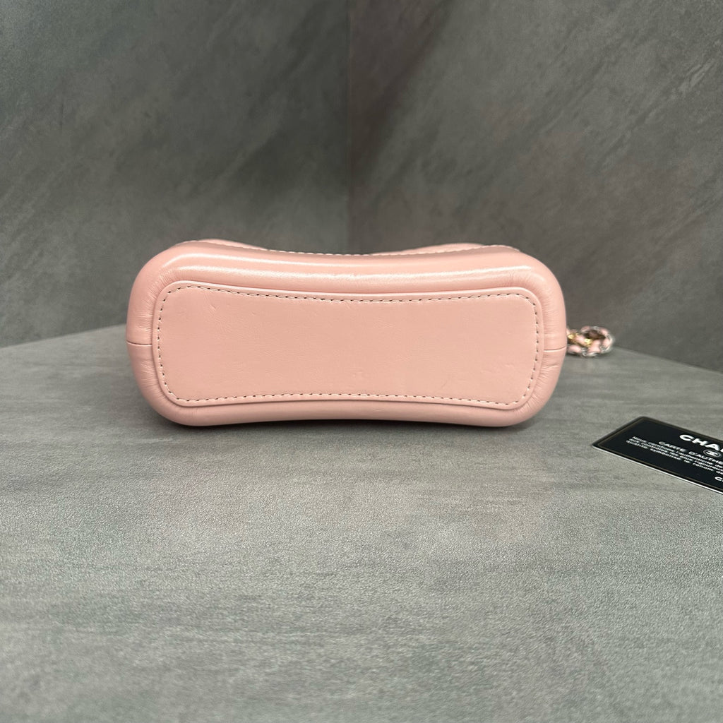 Chanel Pink Quilted Lambskin Two-tone Chain Gabrielle Hobo Bag Small Size, Serial Code 27, with Authenticity Card