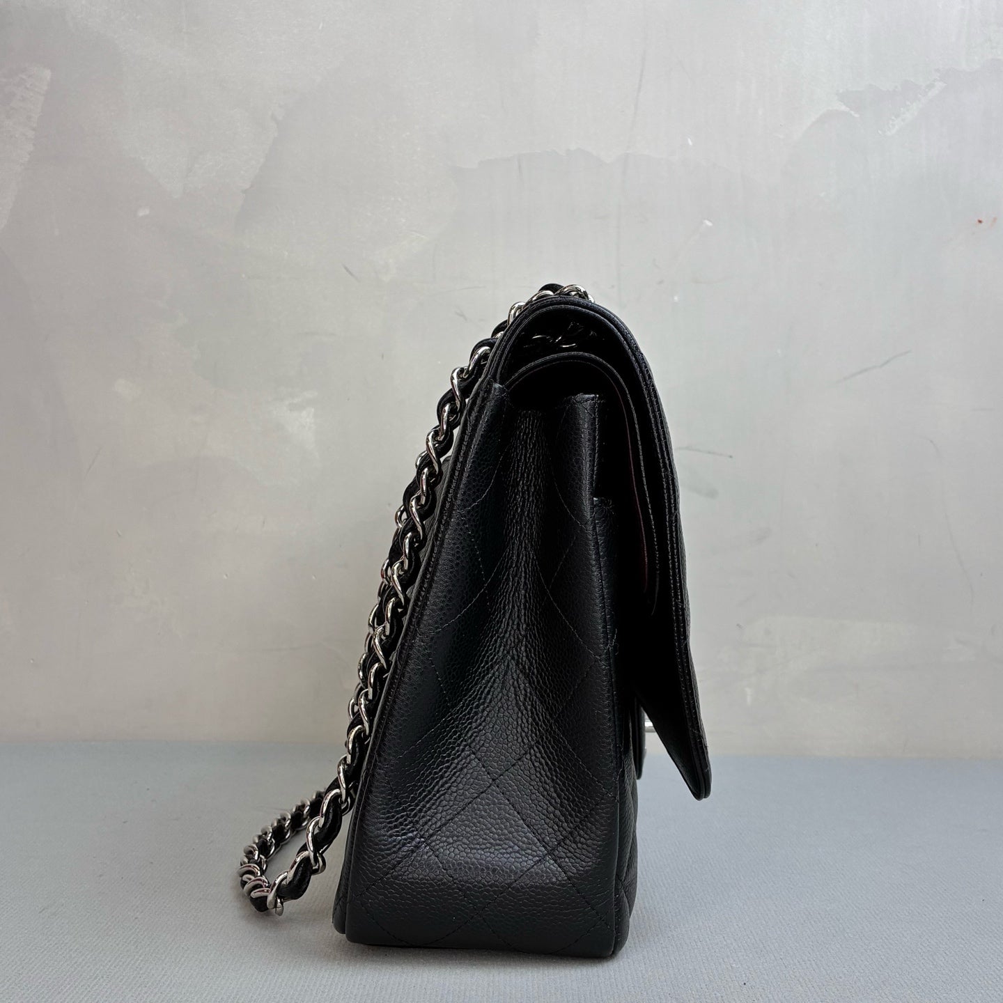 Chanel 99% New CF Maxi 23 Open Black and Silver Litchi Leather Chain Bag Size 33*23