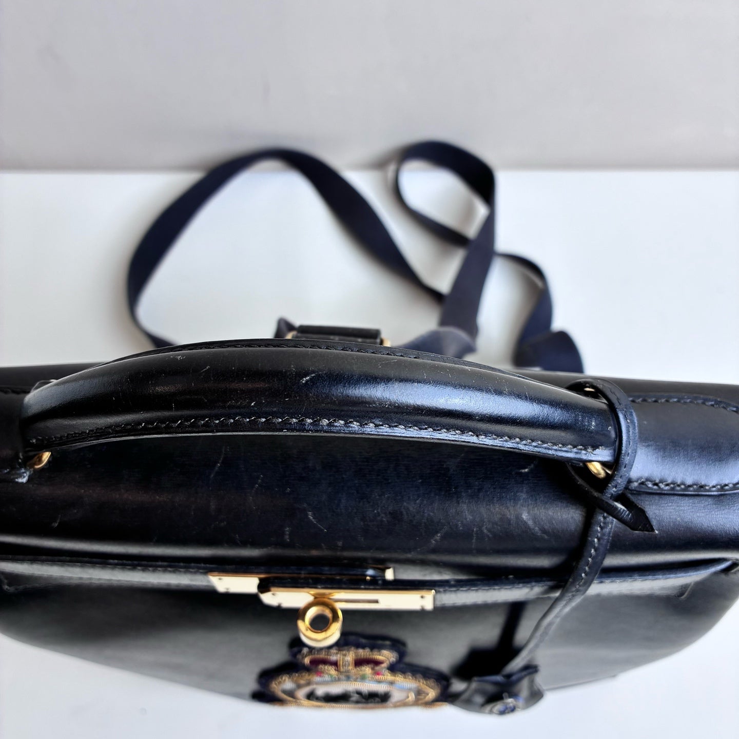 Hermes Kelly Ado Black and Gold Emblem Special Edition Crocodile Pendant
