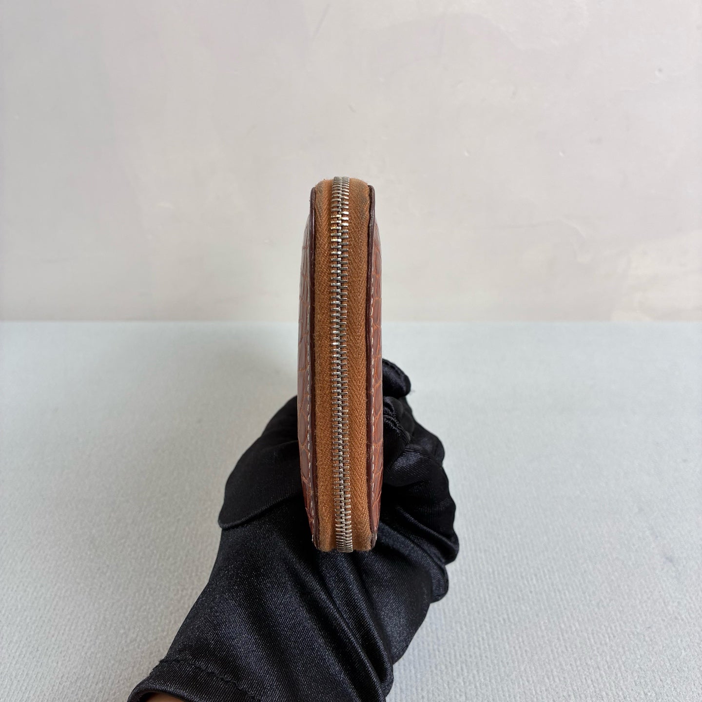 Hermès 99% new K stamp crocodile leather long wallet, red-brown color, size 20*11.
