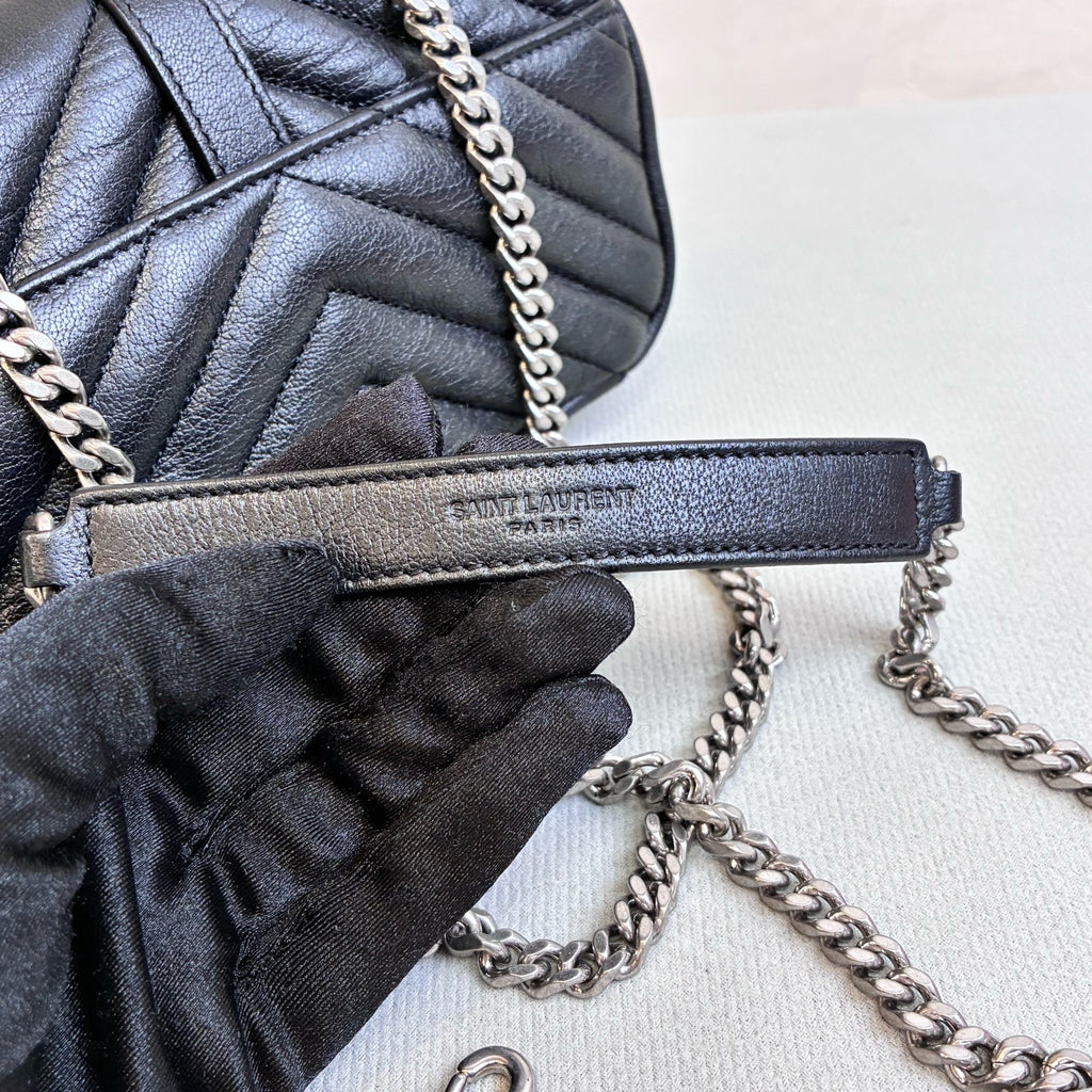 YSL/Saint Laurent Like New College Series Black Silver Hardware Mini Messenger Bag Shoulder Crossbody Bag Size 18*11*