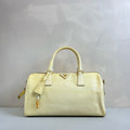 Prada 98% New Chick Yellow Patent Leather Boston Tote Handbag Crossbody Bag Saffiano Texture Size 32*17