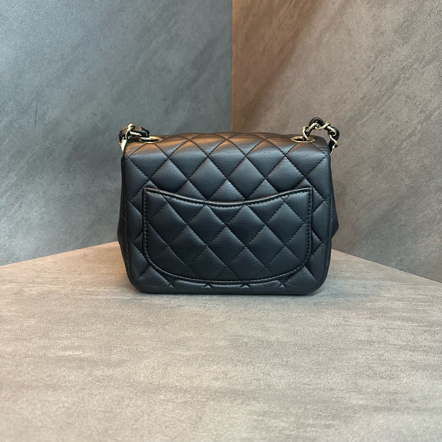 Chanel CF Square Flap Bag, black-gold lambskin with chain, 30-series code, structured shape, clean interior