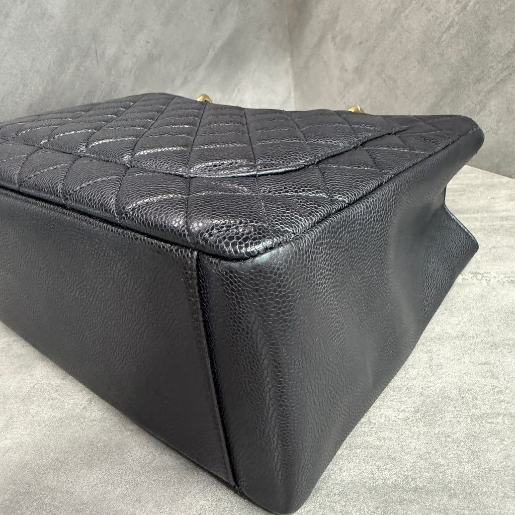 Chanel GST Litchi Leather Black and Gold 16 Opening Card Bag, Perfect Bag Shape