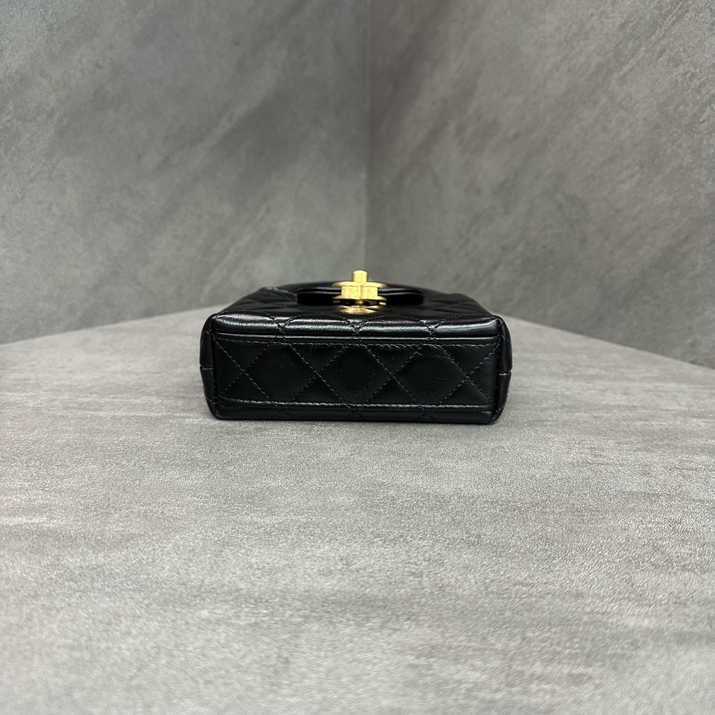 Chanel Kelly Mini Black and Gold Leather Chain Bag with Chip Version