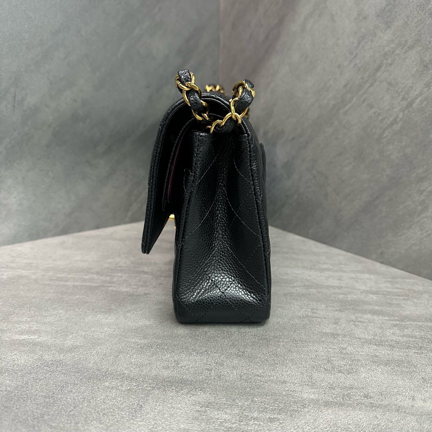 Chanel Medium Classic Flap, Black with Gold Hardware, Grained Calfskin, 2023 Microchip Version, Structured Silhouette, Original Condition