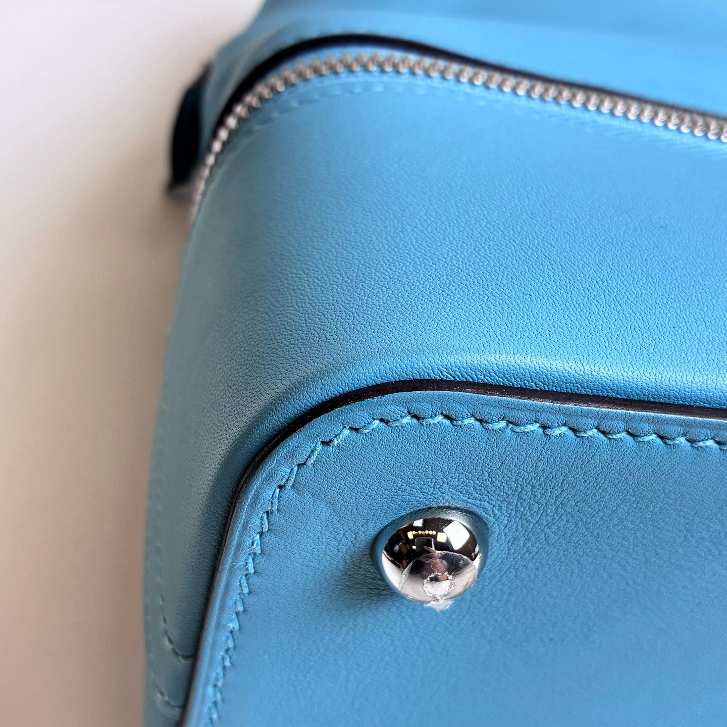 Hermès Bolide Secret Swift Leather Silver Buckle Blue Tote Bag T Stamp 99% New Size