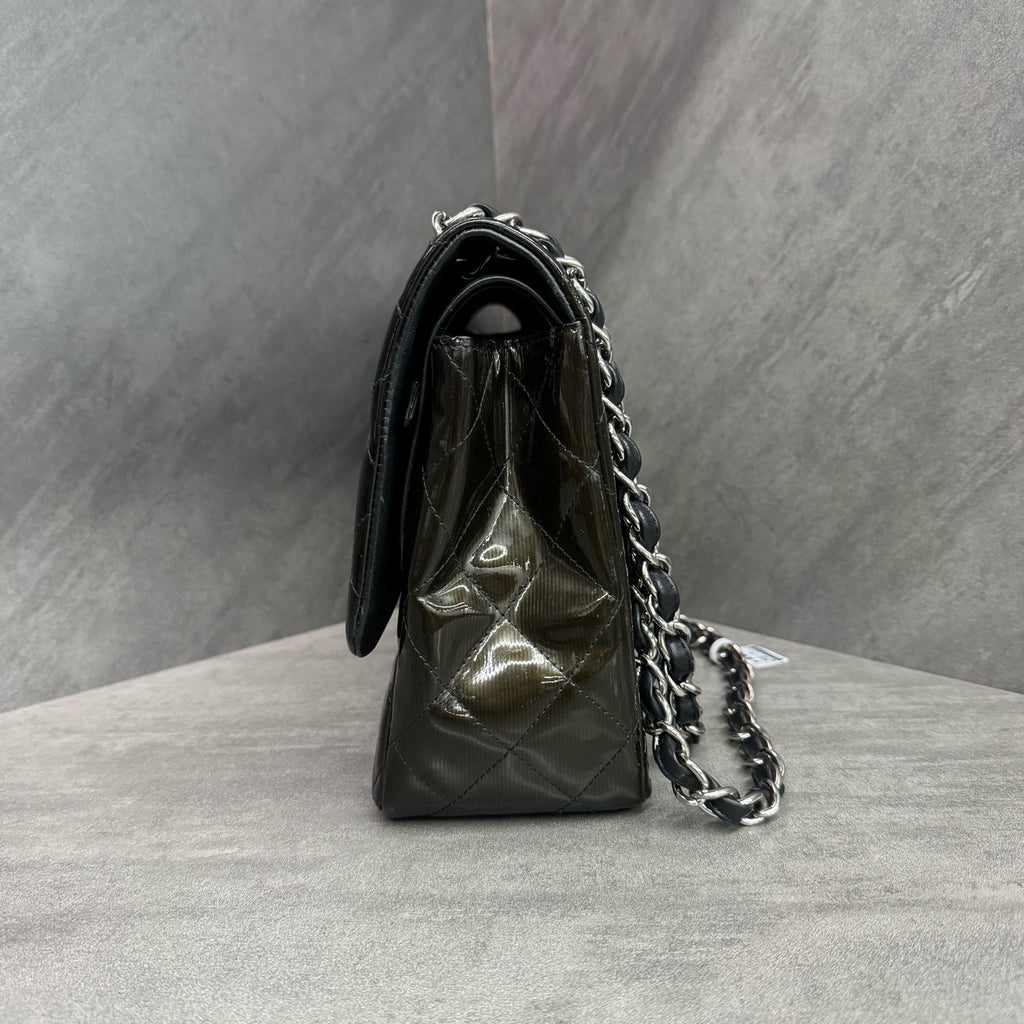 Chanel CF Patent Leather Double Flap Dark Green Jumbo 16 Series, In Stock at Great Price