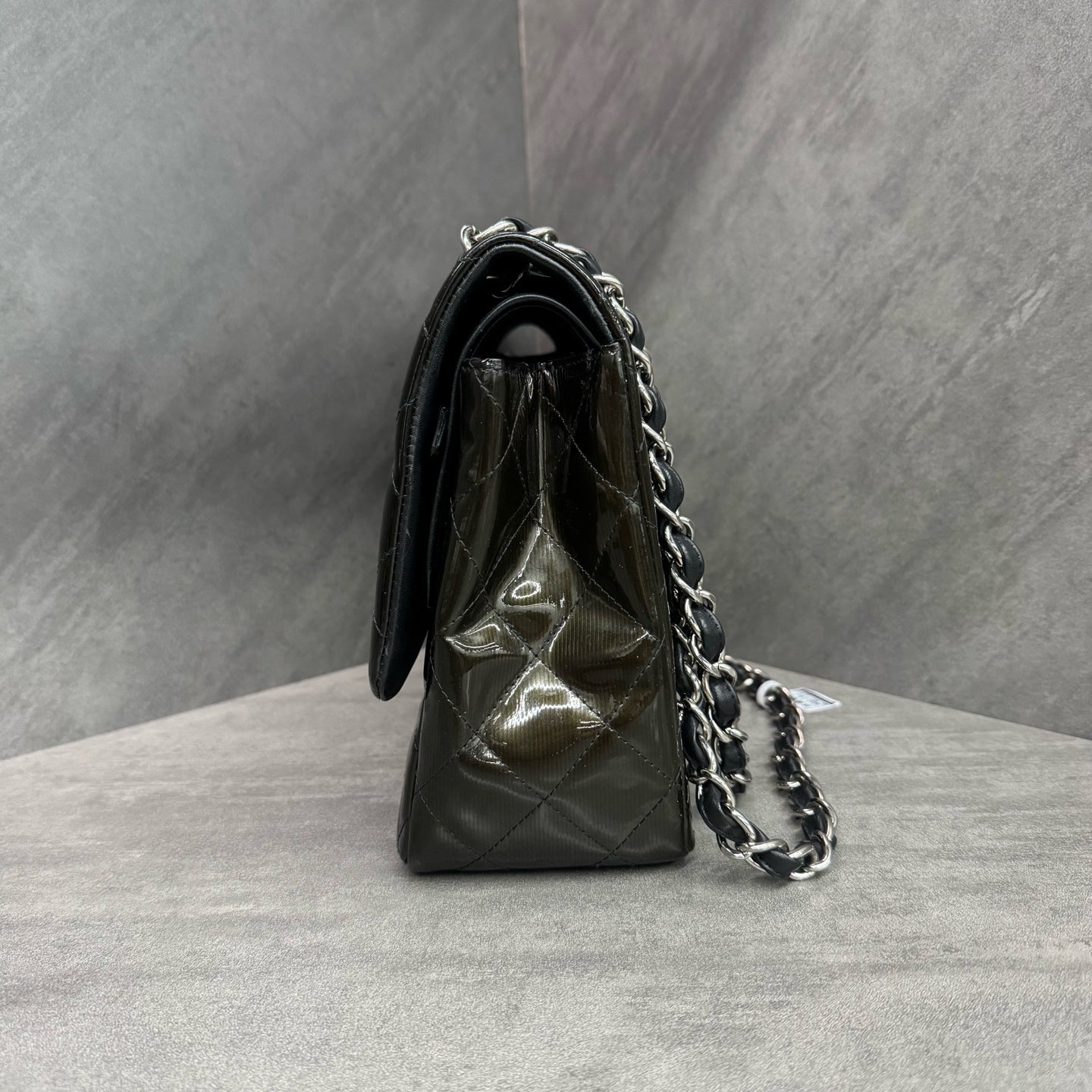 Chanel CF Patent Leather Double Flap Dark Green Jumbo 16 Series, In Stock at Great Price