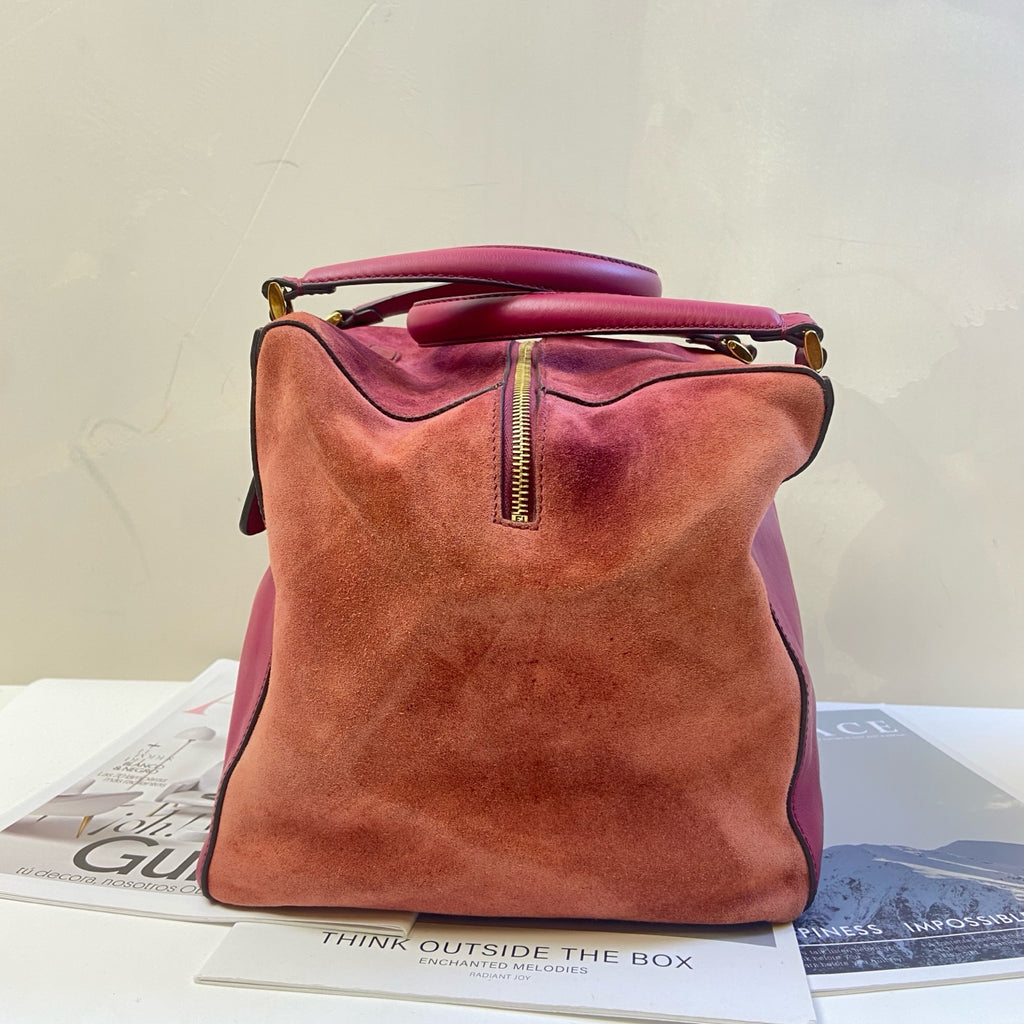 FENDI Deer Leather Patchwork Women's Bag Shoulder Bag 98% New Size 24*24*23 Burgundy Suede and Cowhide