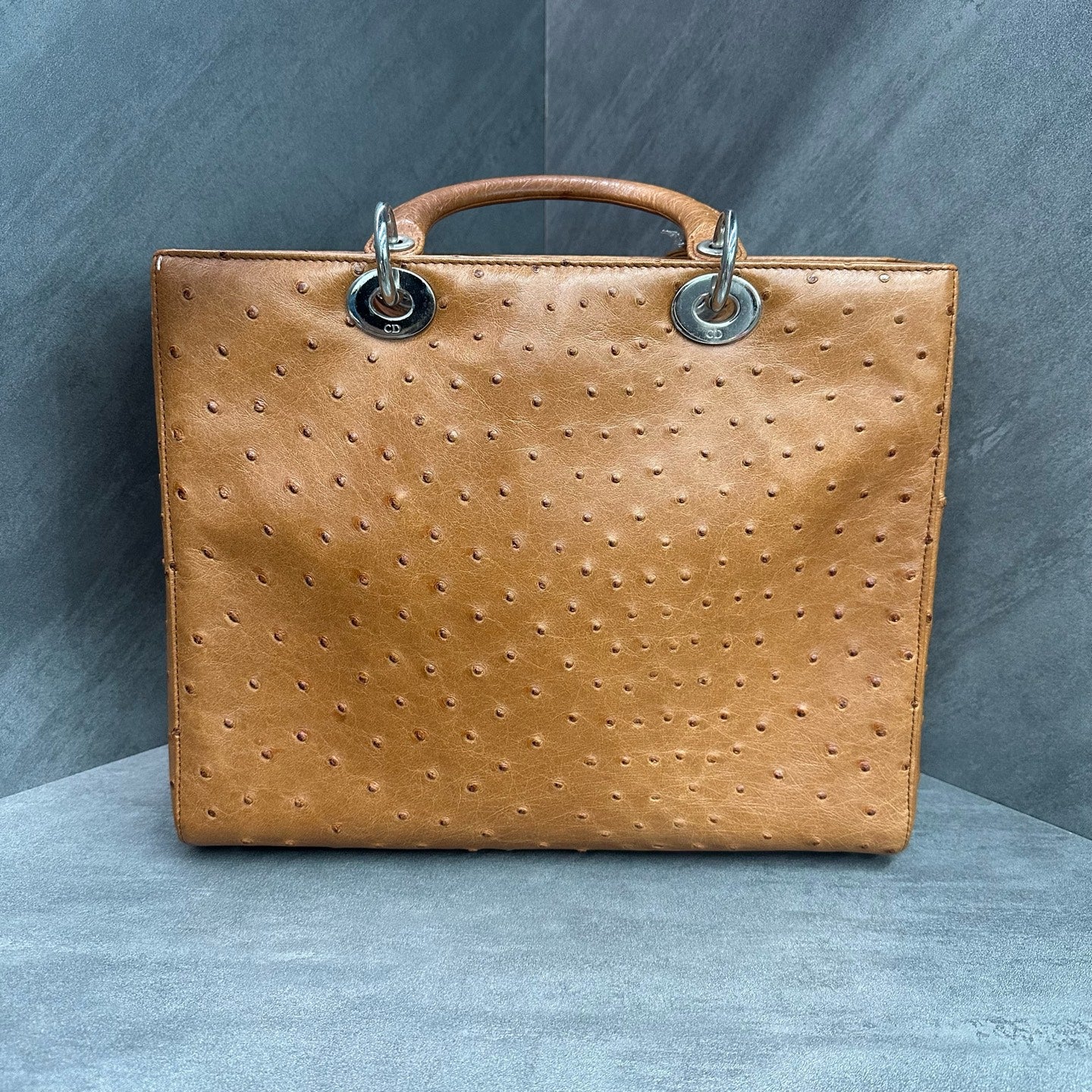Dior Seven-grid Lady Dior Bag, Brown with Silver Hardware, Ostrich Leather, 2011 Serial Code