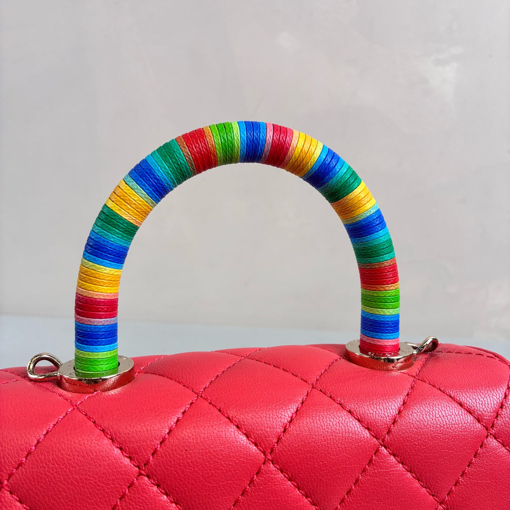 Chanel Coco Handle Rainbow Handle Mini Size 31 Opening in Fuchsia Color, Dimensions 19*13.