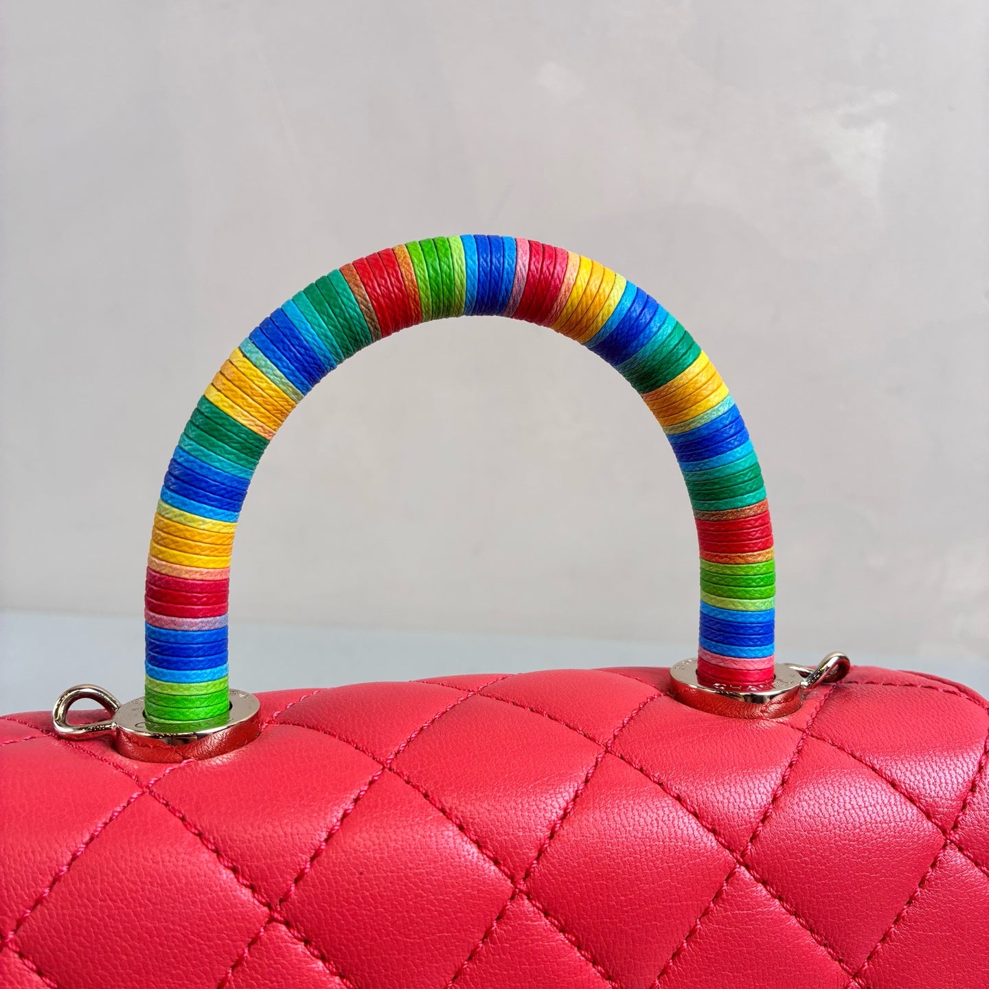 Chanel Coco Handle Rainbow Handle Mini Size 31 Opening in Fuchsia Color, Dimensions 19*13.