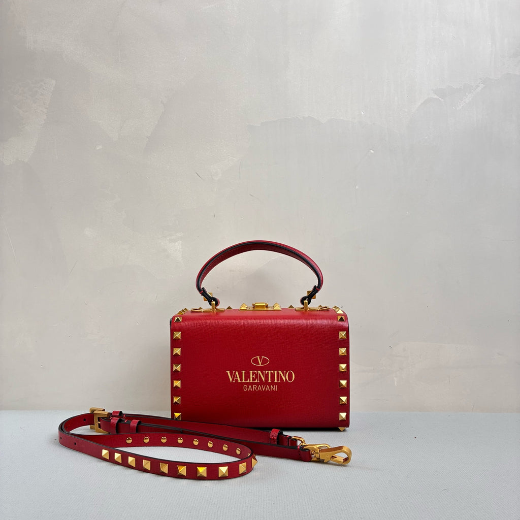 Valentino Red Box Rivet Bag with Adjustable Shoulder Strap Size 18.5*11.5