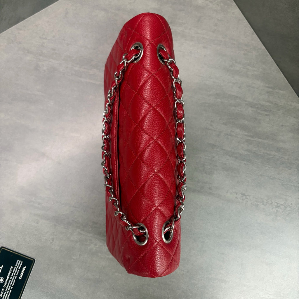 CHANEL red lychee pattern cf medium size 14 with warranty card in original condition