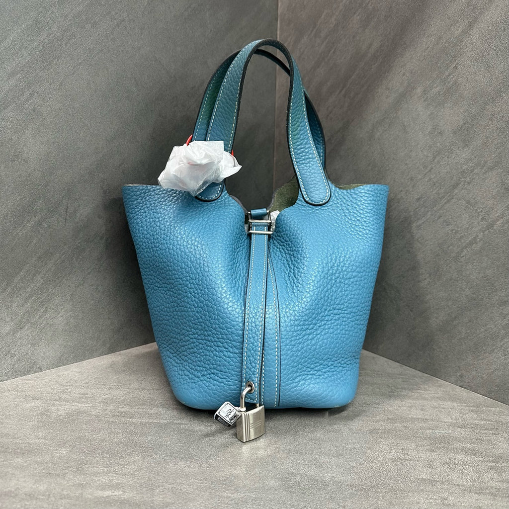 Hermes blue and silver clasp Picotin18 T engraved