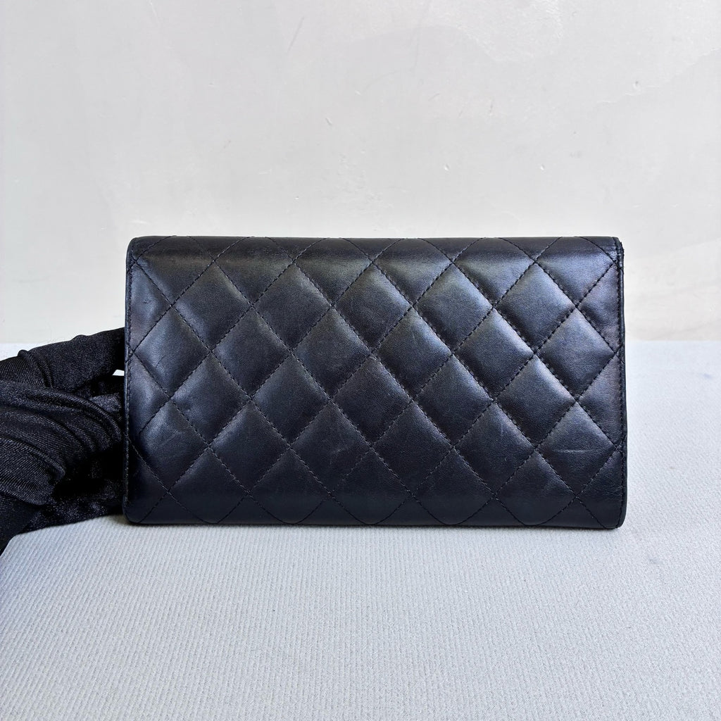 Chanel 16 Open Black Long Wallet Cowhide Material Interior with Multiple Fuchsia Card Slots Size 20*12