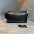 Chanel Le Boy Medium Black Silver Lambskin Chain Bag 20 with Card