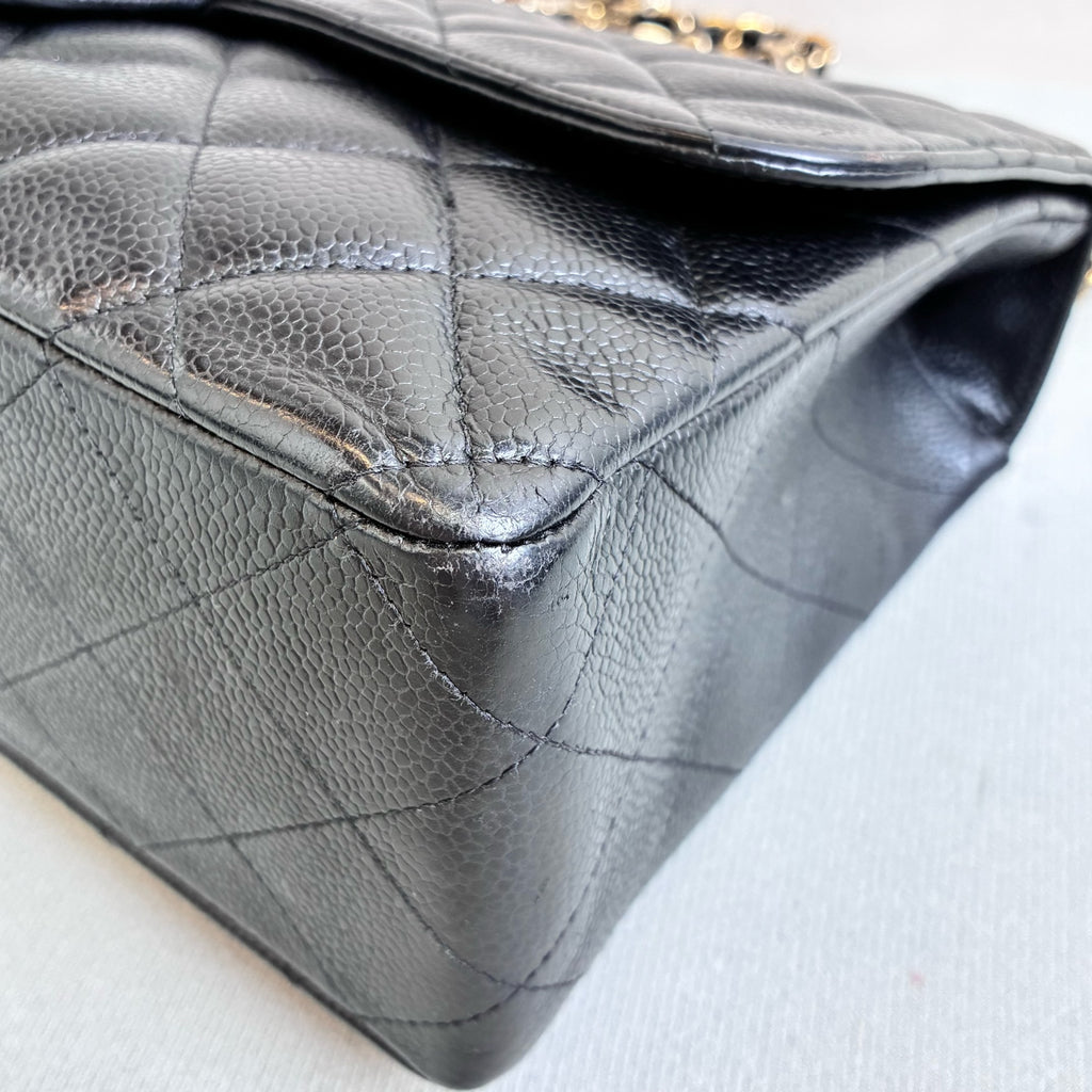 Chanel 99 New 13-inch Jumbo CF Black Gold Pebbled Leather Single Flap Size 30*18