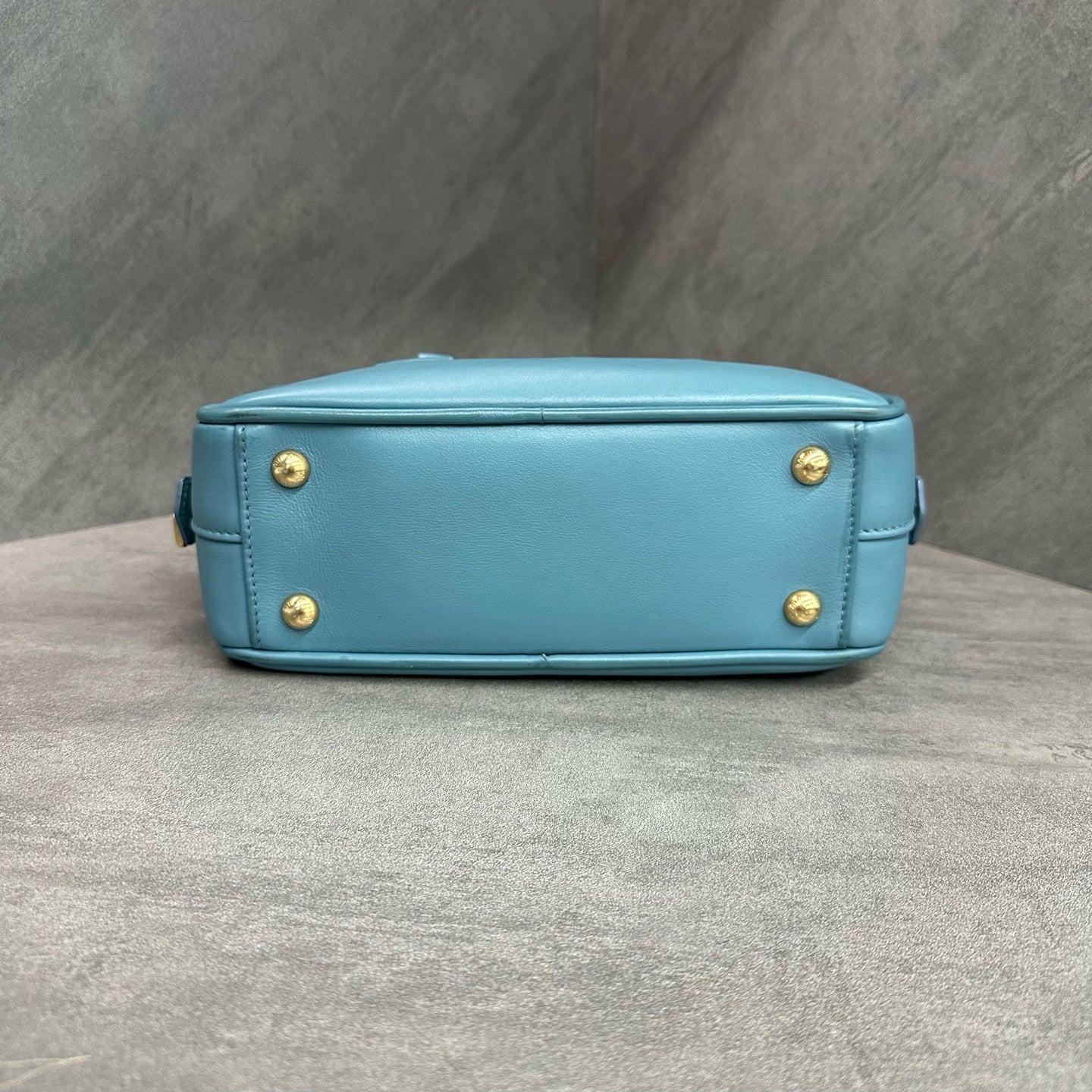 miumiu Miu Miu small bowling bag, sky blue, with shoulder strap, in stock at a favorable price