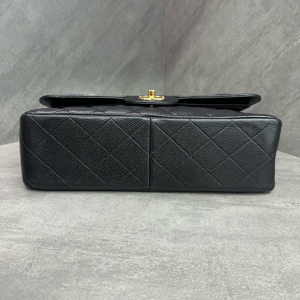 Chanel CF Jumbo Black Gold Lambskin Chain Bag 18 Series, Structured Shape, Clean Interior