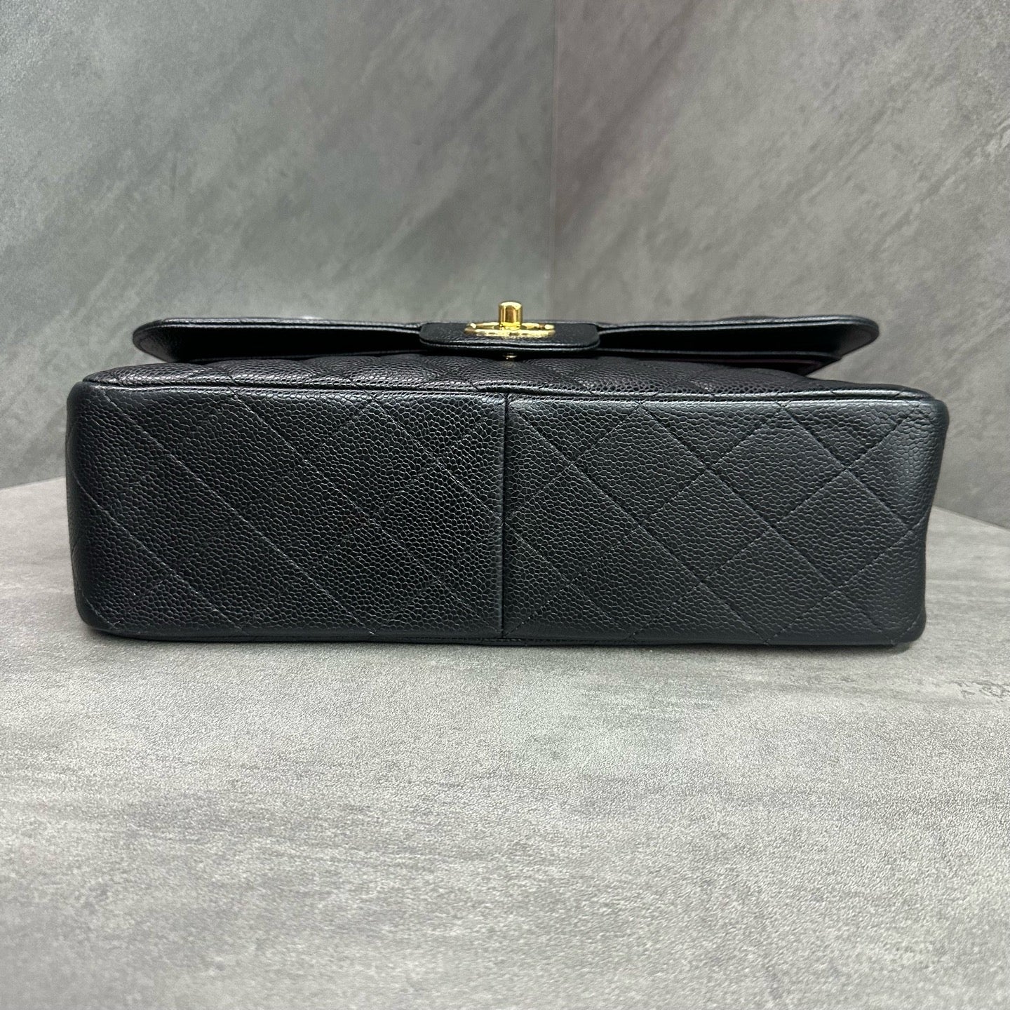 Chanel CF Jumbo Black Gold Lambskin Chain Bag 18 Series, Structured Shape, Clean Interior
