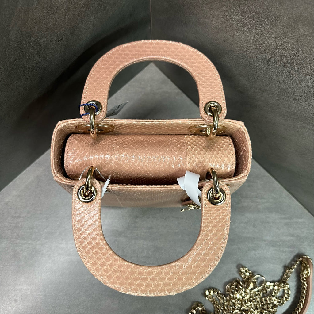 Dior Beige Tea Color Gold Buckle Python Lady Dior Bag Rare Leather 22 Year Code Structured Design Clean Interior In Stock Good Price
