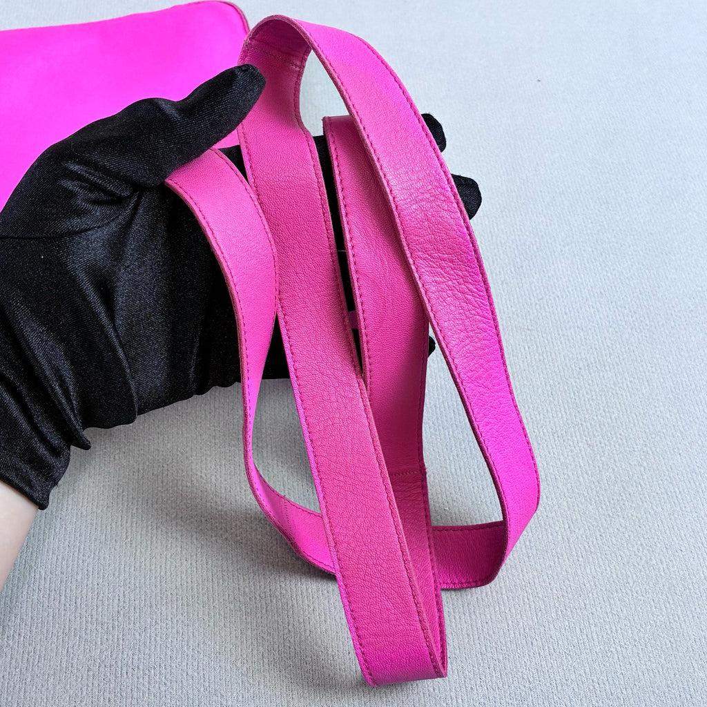 HERMES 98% New Frame O Engraving Full Leather Barbie Pink Single Shoulder Crossbody Bag Lambskin Size 19*22