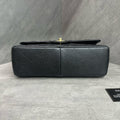 Chanel CF Jumbo black-grain calfskin chain bag in black and gold, 16 serial with authenticity card, structured silhouette, clean interior
