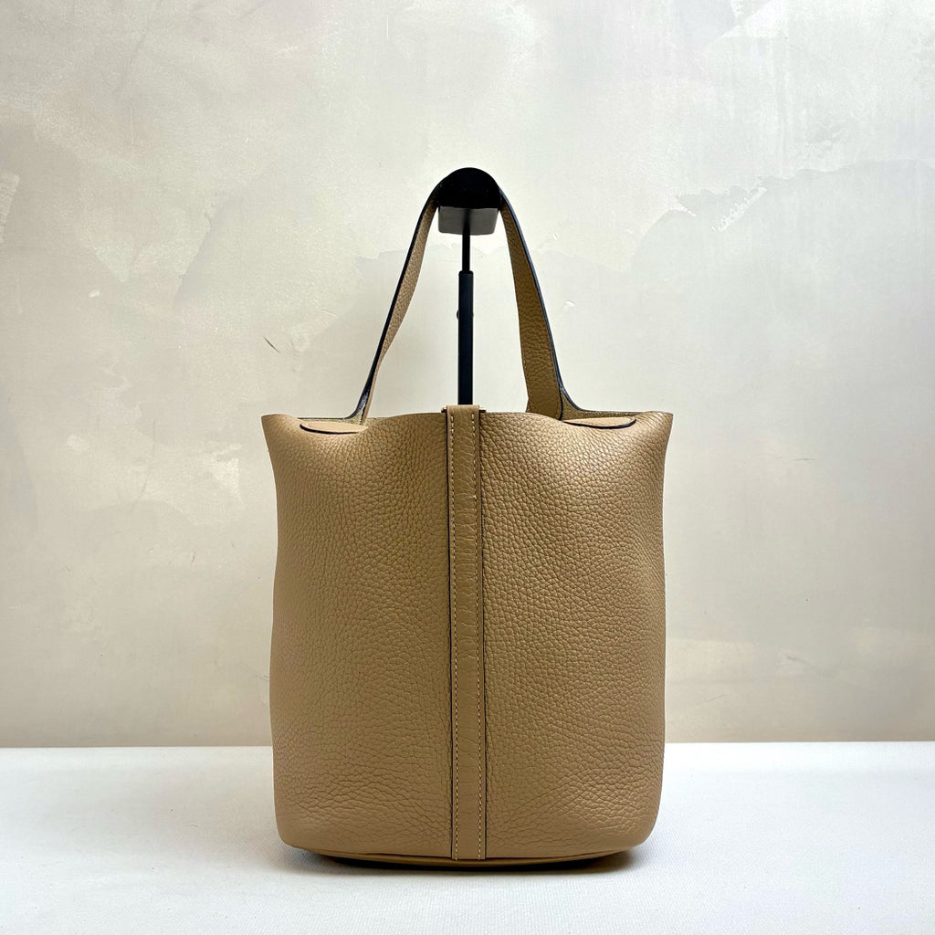 Hermes Trench Coat Gray with Gold Buckle 22 Garden Party Bag Y Stamp Gold Buckle Garden Party Bag TC Leather Size 22*22