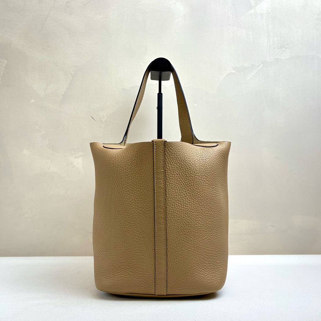 Hermes Trench Coat Gray with Gold Buckle 22 Garden Party Bag Y Stamp Gold Buckle Garden Party Bag TC Leather Size 22*22