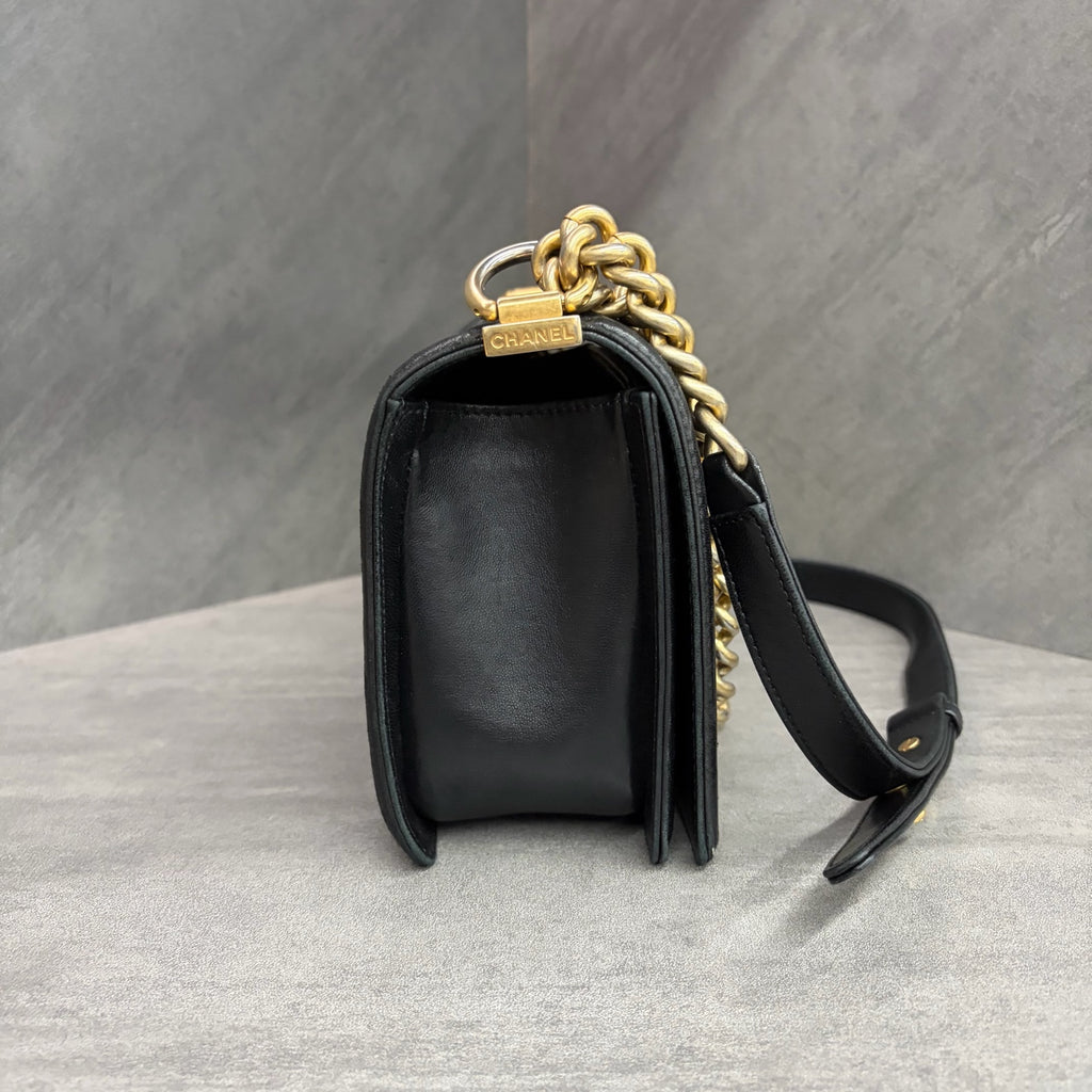 Chanel Leboy Medium, Black and Gold Lambskin, 21 Series, Structured Shape, Clean Interior, In Stock