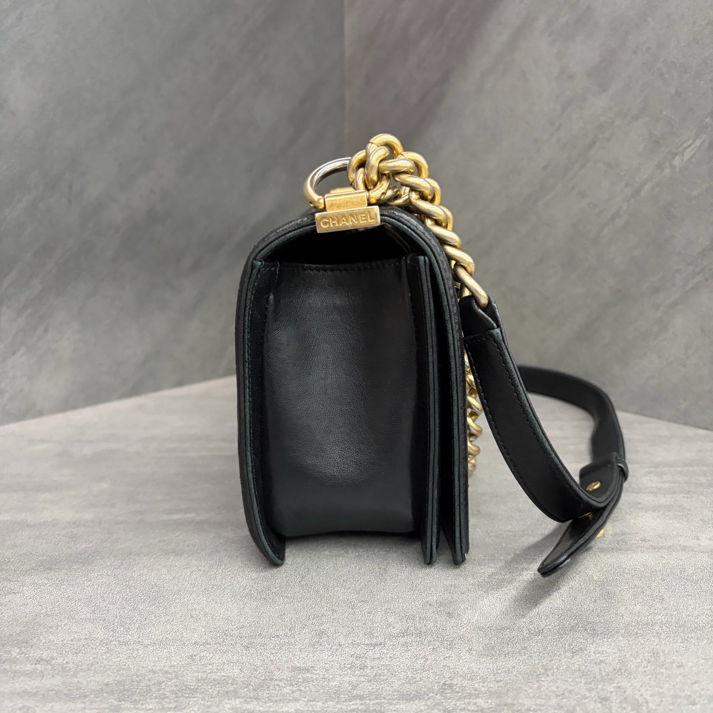 Chanel Leboy Medium, Black and Gold Lambskin, 21 Series, Structured Shape, Clean Interior, In Stock