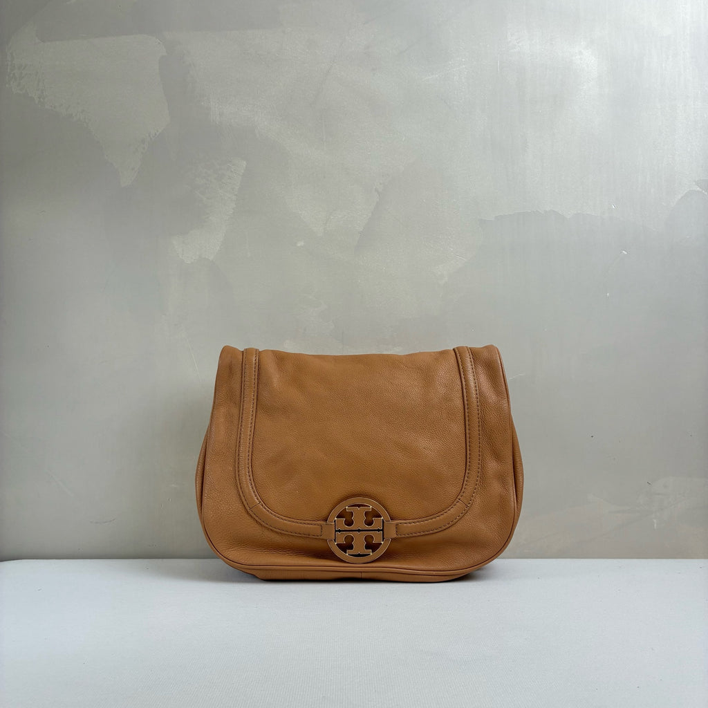 TORYBURCH Cinnamon Powder Shoulder Bag Crossbody Bag Foldable Bag Lychee Cowhide 99% New Size 29*20