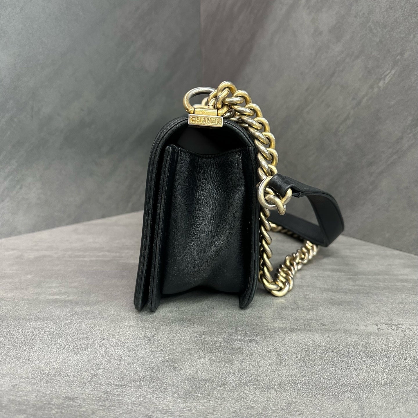 Chanel Leboy Medium Size Black and Gold Lambskin Shoulder Crossbody Bag, 24 Series