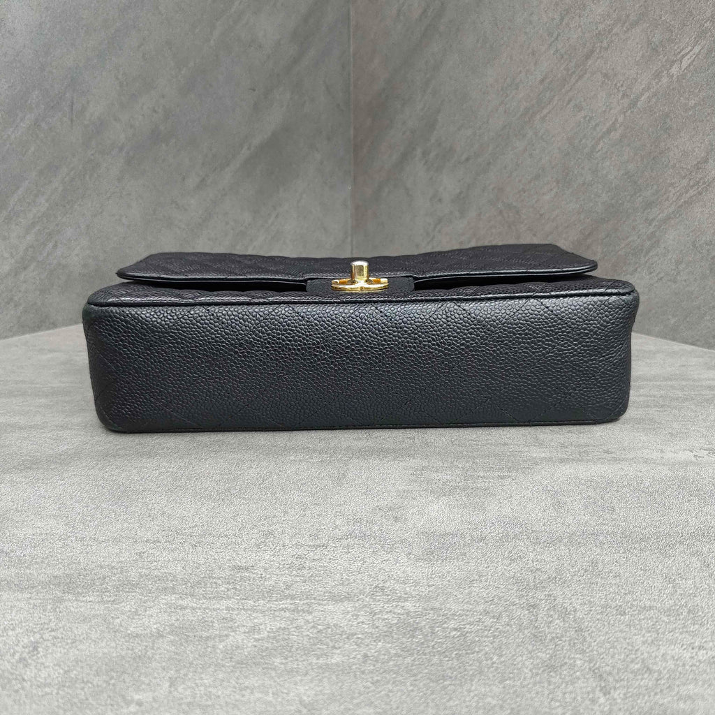 Chanel Medium Black and Gold Litchi Leather Chain Bag CF 17 Series with Card Original Condition