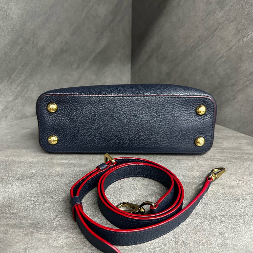 LV Dark Blue Capucines BB, Grained Calfskin, Gold Hardware, 2019 Serial Number, Adjustable Strap (Consignment)