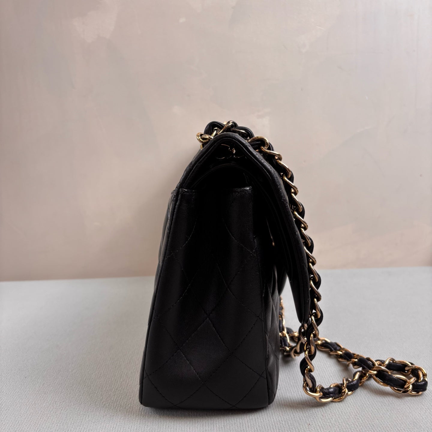 CHANEL Black and Silver Double Flap CF Jumbo Shoulder Crossbody Bag Lambskin Large Black and Gold Size: 30*20 1