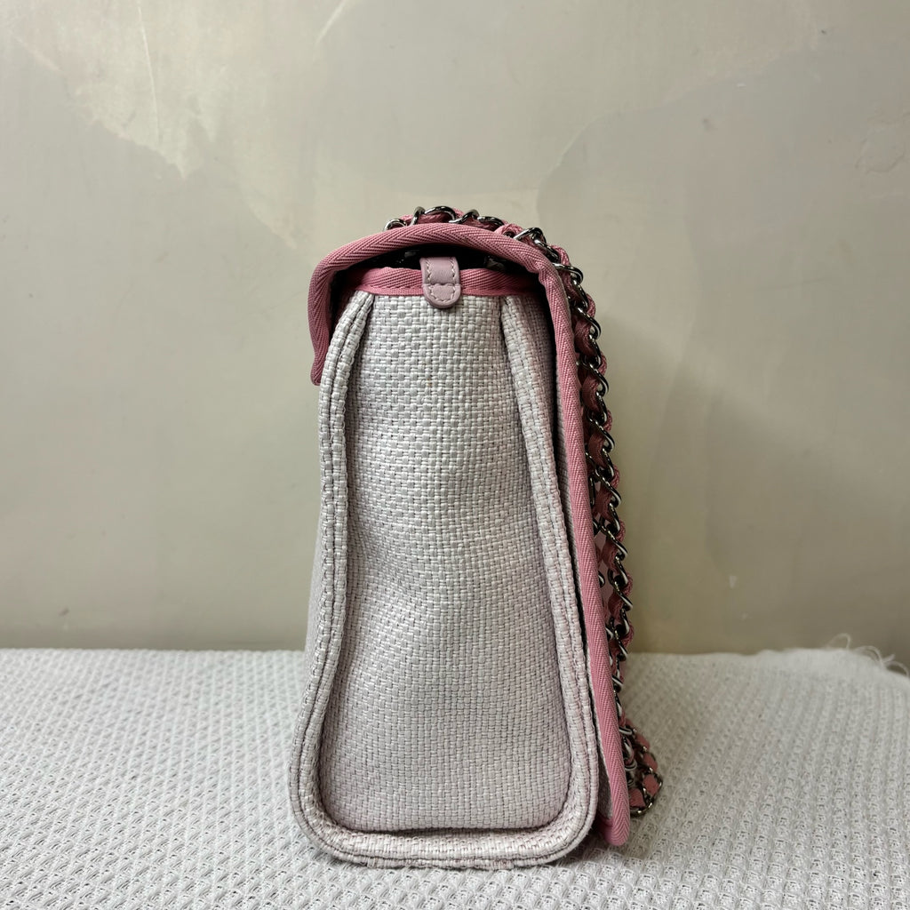 CHANEL 21 Open Pink and White Beach Flap Woven Chain Messenger Bag, 99% New, Size 23*23