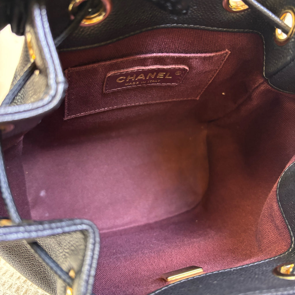 CHANEl Chanel Black Affinity Bucket Bag Chip Bag Litchi Leather Small Bucket Bag Super Versatile Size 19*20