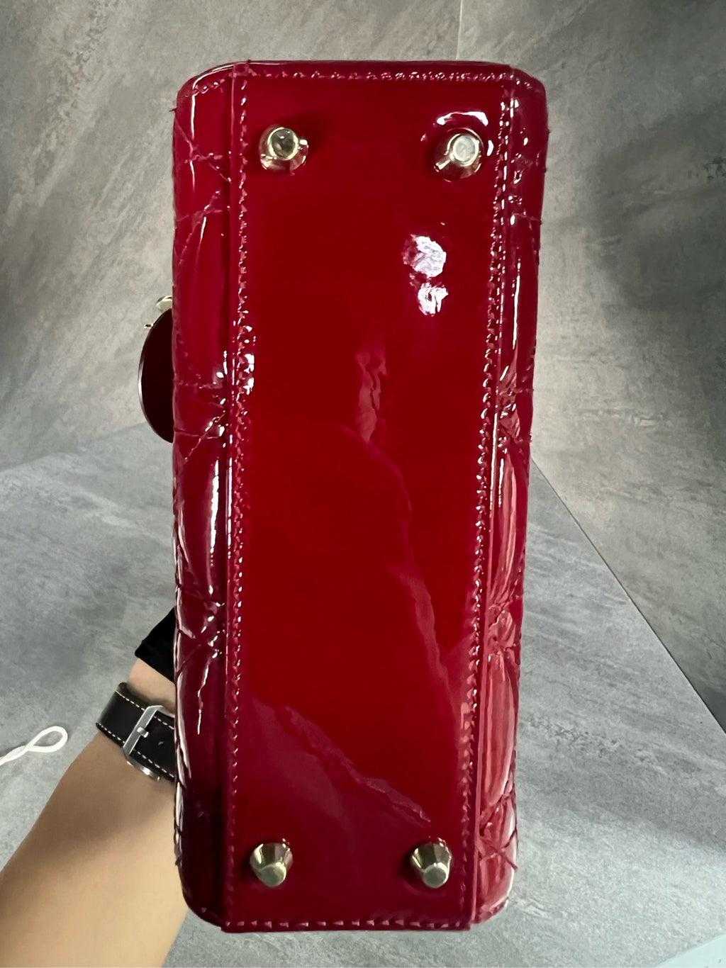 Dior Lady Dior three-compartment red patent leather bag, with chain shoulder strap, card included as accessory, 2018 serial code, original condition, well-shaped