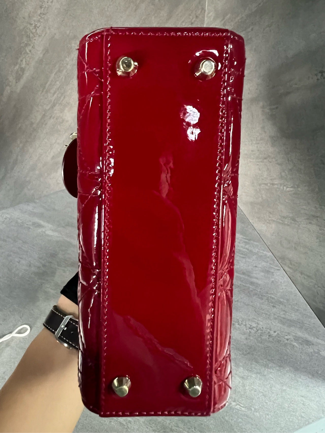 Dior Lady Dior three-compartment red patent leather bag, with chain shoulder strap, card included as accessory, 2018 serial code, original condition, well-shaped