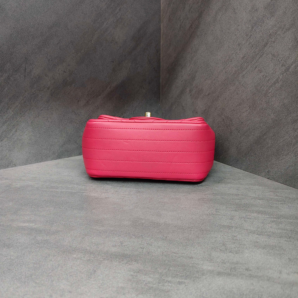 Chanel CF (Classic Flap) Pink with Gold Hardware Lambskin 24 Series Card Holder Bag, Structured Shape.